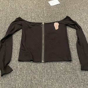 Suzette brand new black off shoulder long sleeve with zipper in middle